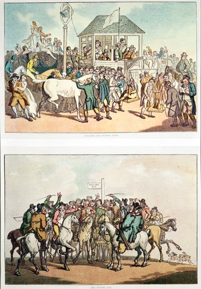 「計量とこすり落とす」と「賭けのポスト」、1789年頃 作： Thomas Rowlandson
